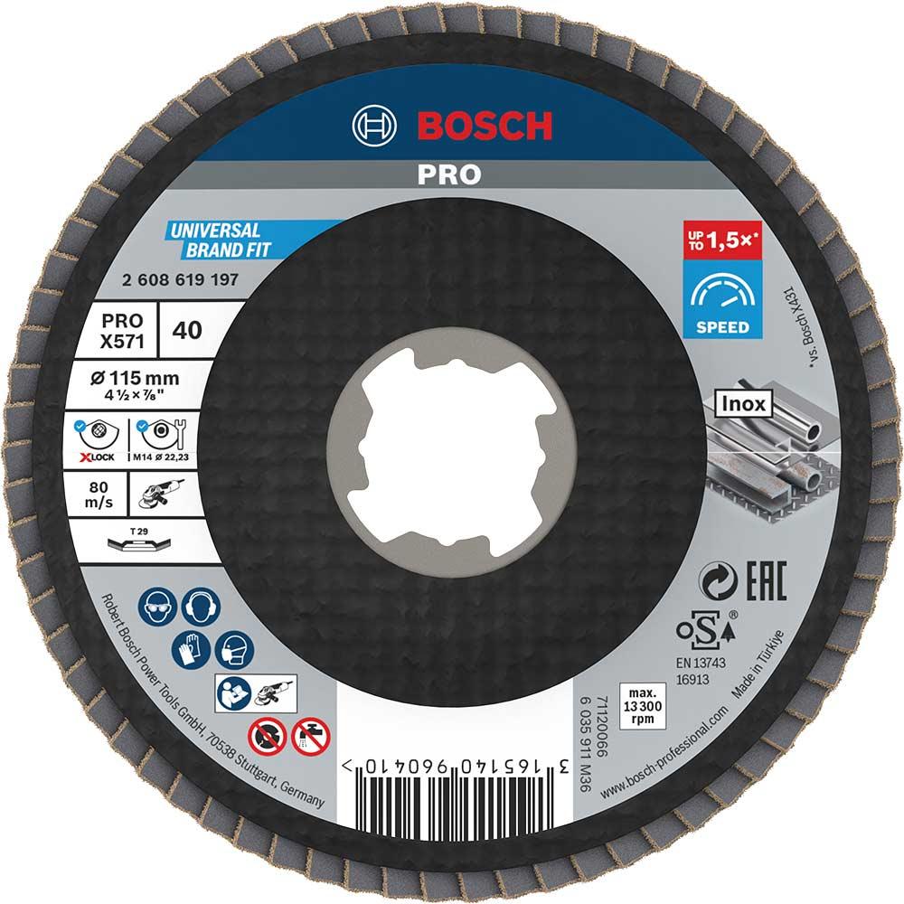 Bosch PRO X Lock Zirconium Abrasive Flap Disc 115mm 40g Pack of 1