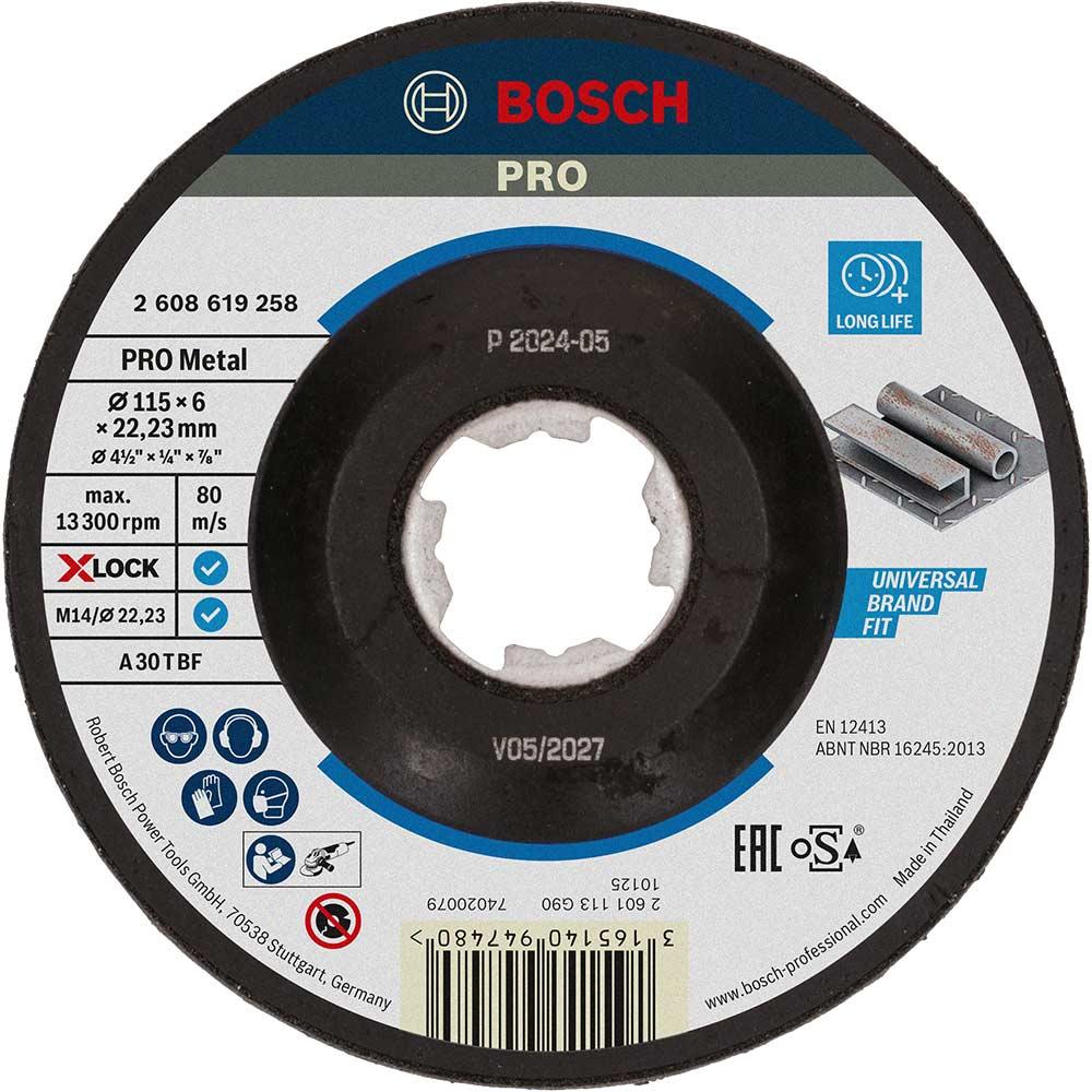 Bosch PRO X Lock Depressed Centre Grinding Disc 115mm 6mm 22mm