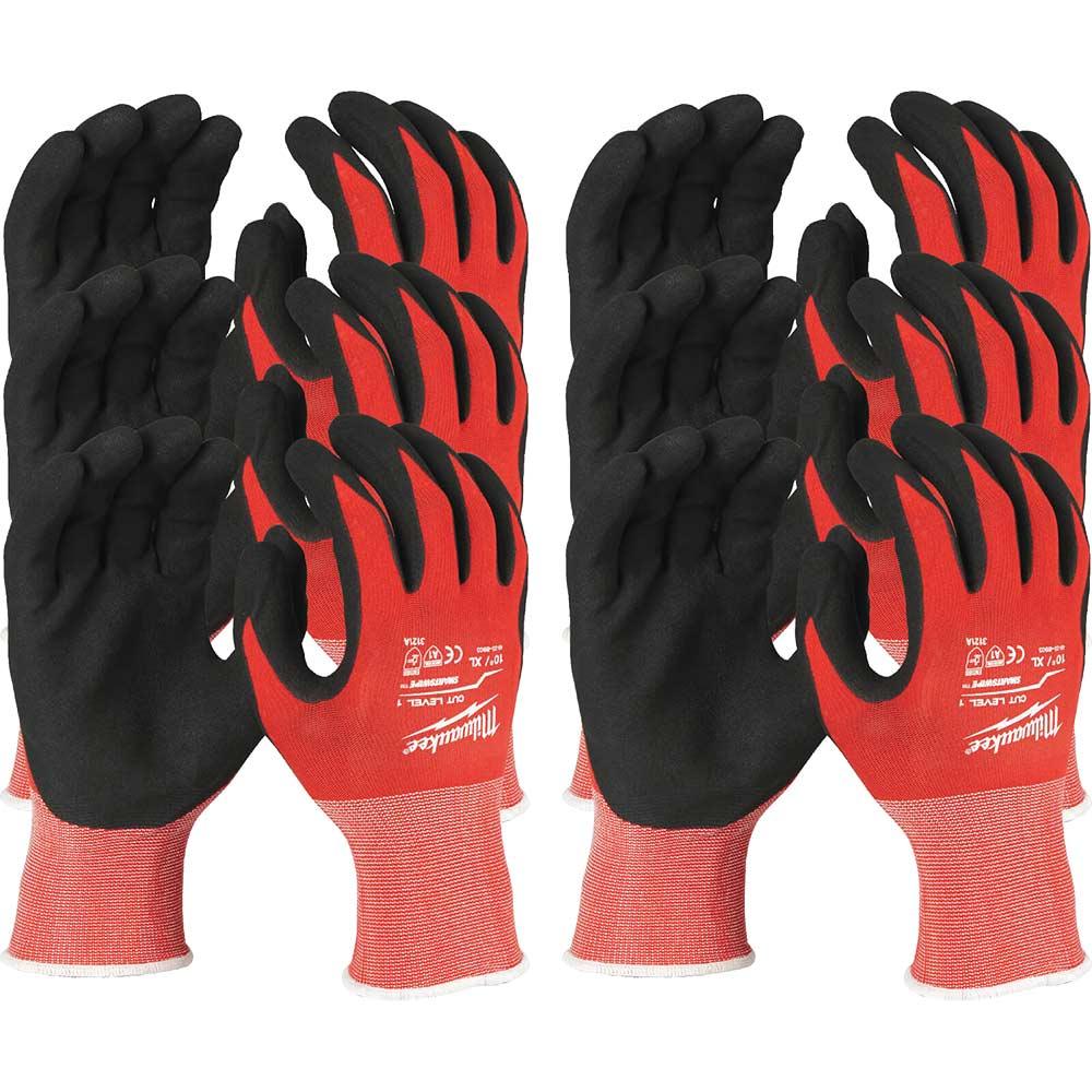 Milwaukee Cut Level 1 Dipped Work Gloves Black / Red XL Pack of 12