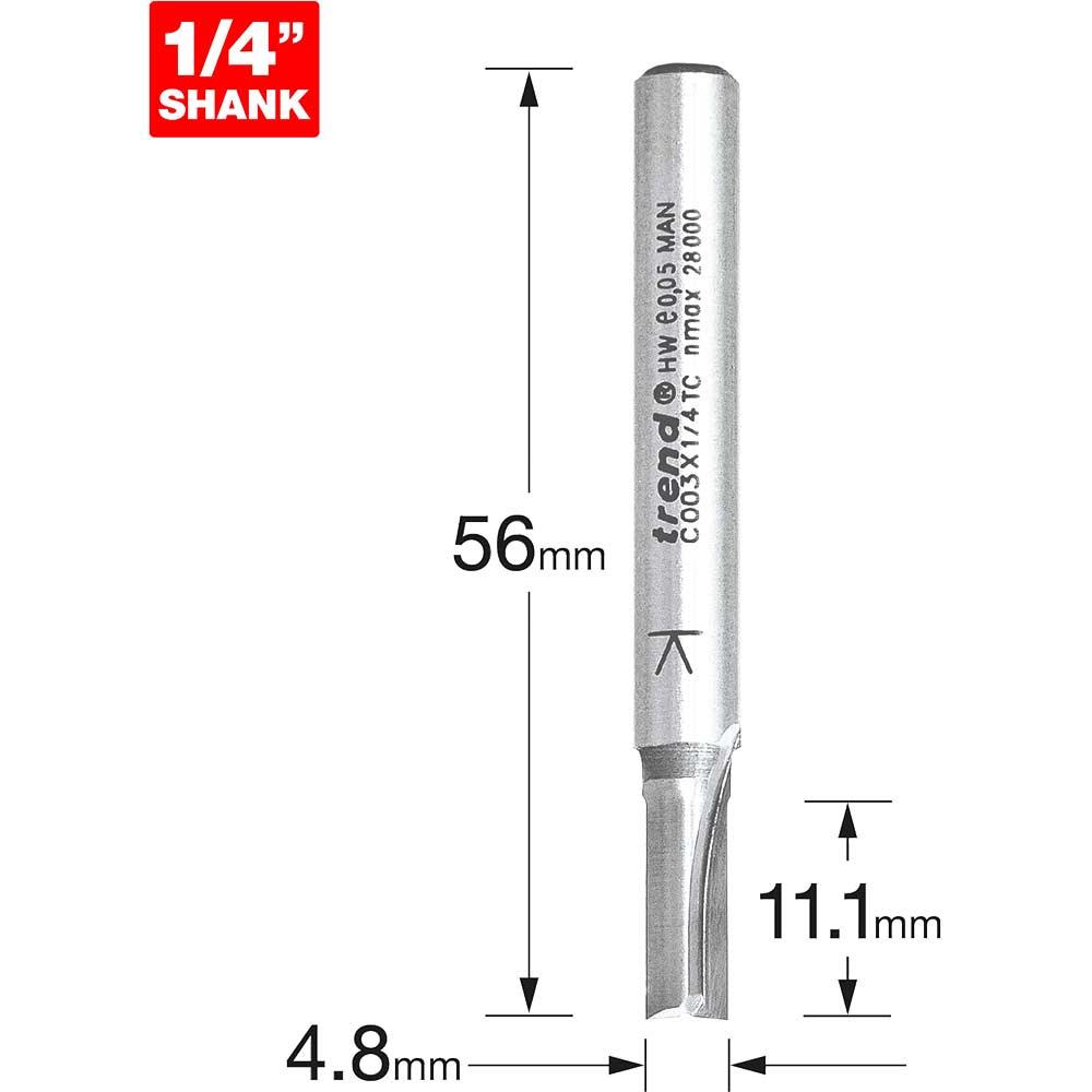 Trend CRAFTPRO Two Flute Straight Router Cutter 4.8mm 11.1MM 1/4"