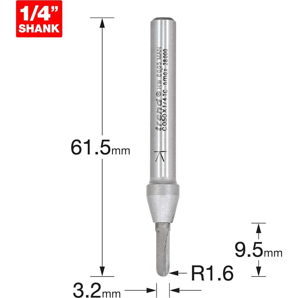 Trend CRAFTPRO Radius Router Cutter 3.2mm 9.5mm 1/4"