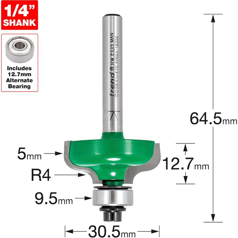 Trend CRAFTPRO Ogee Mould Bearing Guided Router Cutter 12.7mm 9.5mm 1/4"
