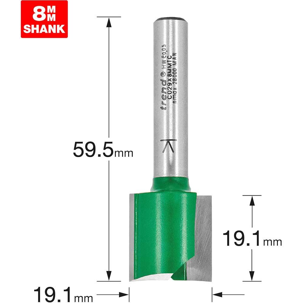 Trend CRAFTPRO Two Flute Straight Router Cutter 19.1mm 19.1mm 8mm