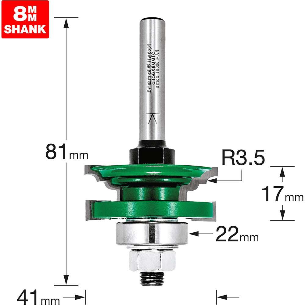 Trend CRAFTPRO Bearing Guided Flat Classic Router Cutter 41mm 17mm 8mm