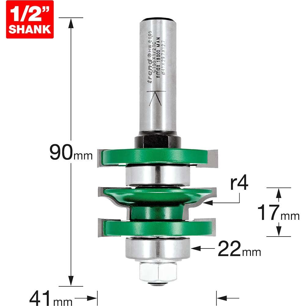 Trend CRAFTPRO Bearing Guided Easyset Ogee Router Cutter 41mm 17mm 1/2"