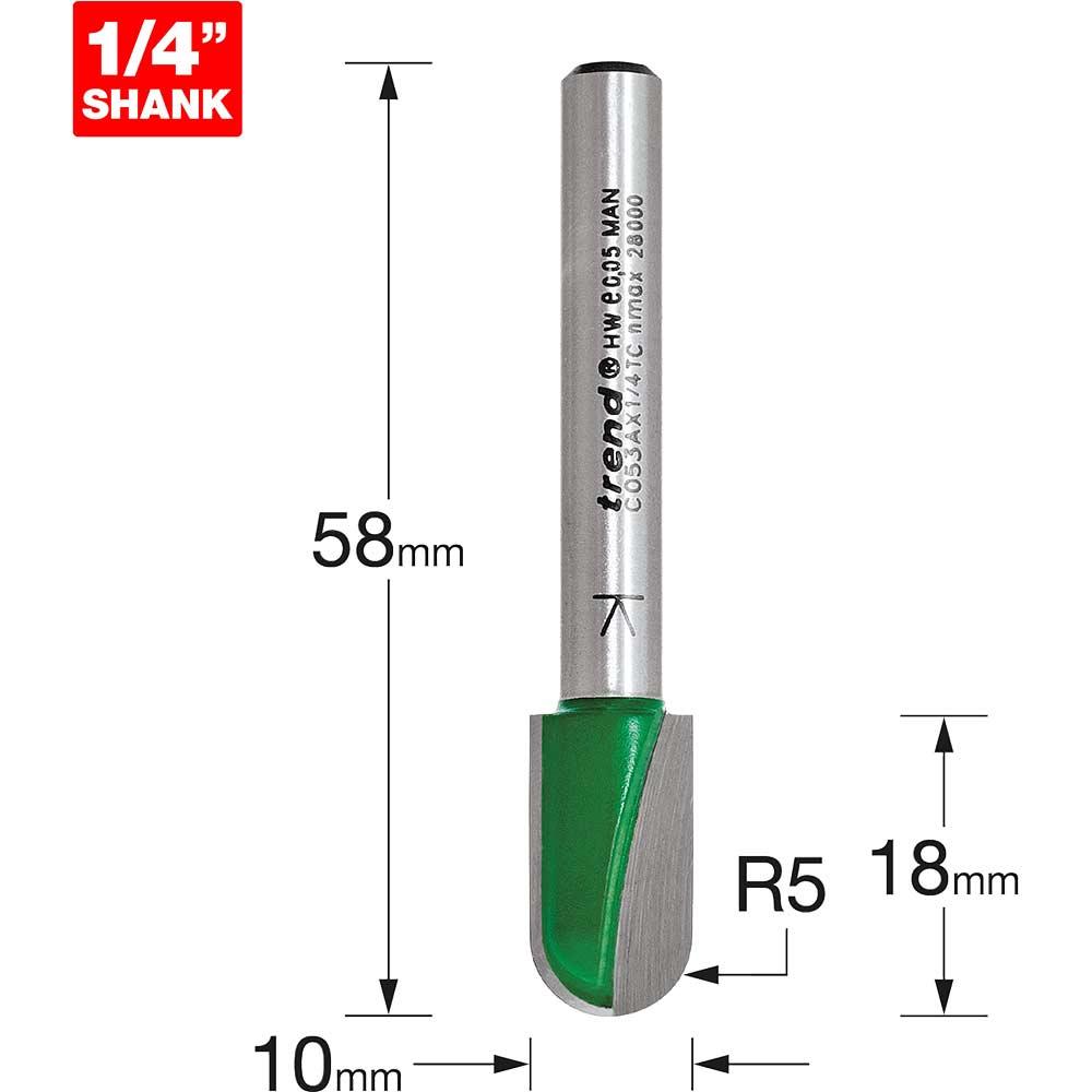 Trend CRAFTPRO Radius Router Cutter 10mm 18mm 1/4"