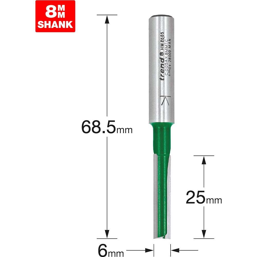 Trend CRAFTPRO Two Flute Straight Router Cutter 6mm 25mm 8mm
