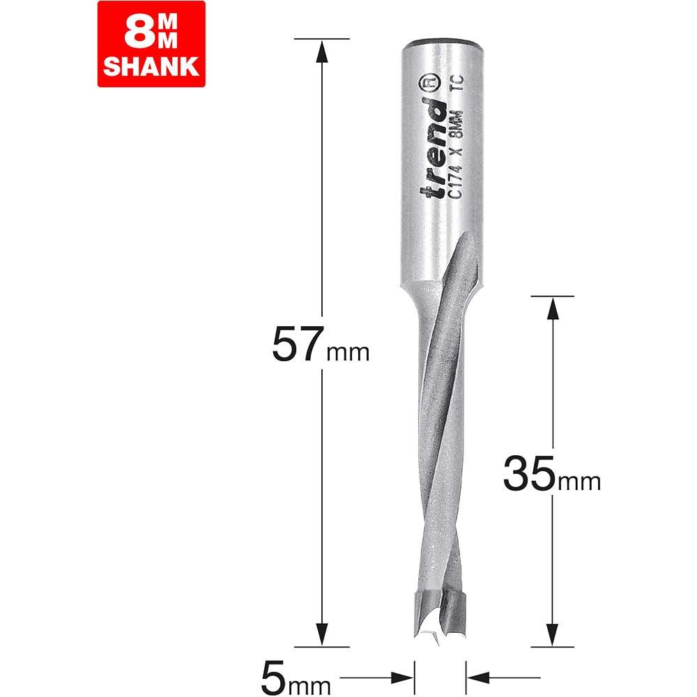 Trend CRAFTPRO Router Dowel Drill 5mm 35mm 8mm
