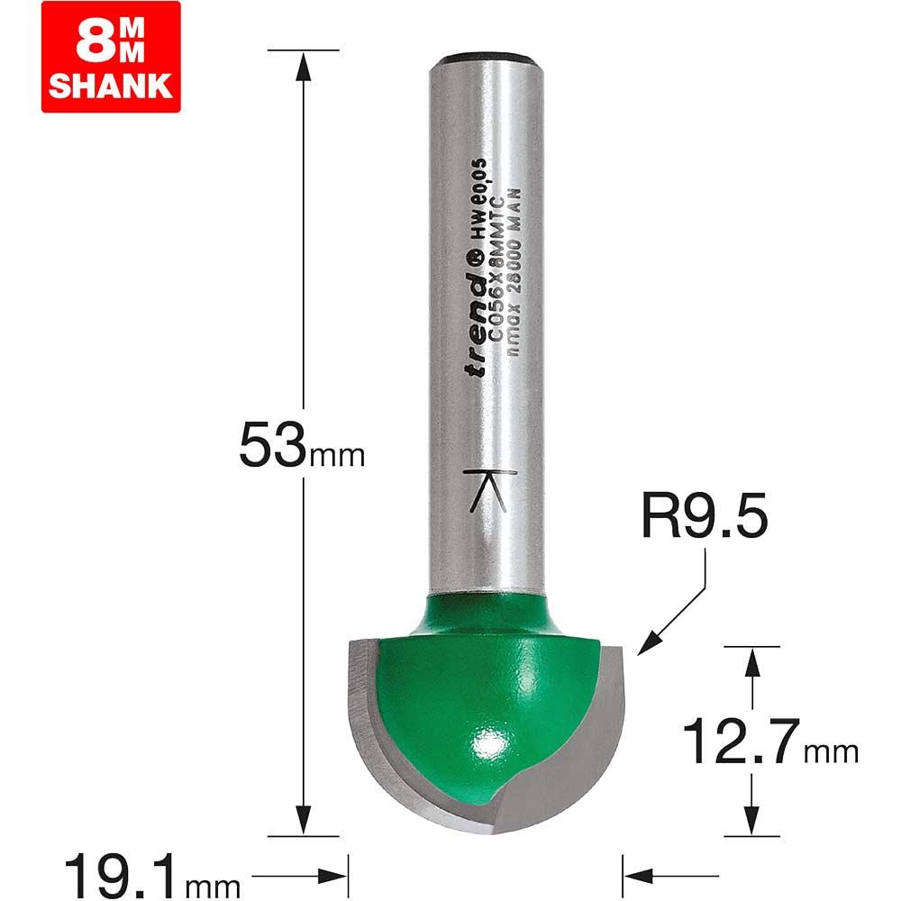 Trend CRAFTPRO Radius Router Cutter 19.1mm 12.7mm 8mm