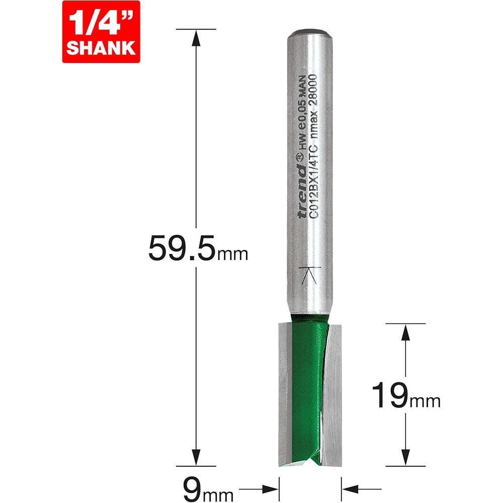 Trend CRAFTPRO Two Flute Straight Router Cutter 9mm 19mm 1/4"
