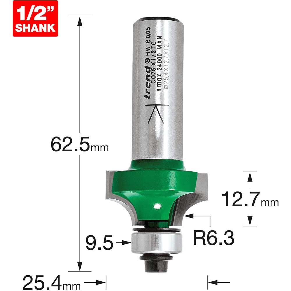 Trend CRAFTPRO Round Over and Ovolo Router Cutter 25.4mm 12.7mm 1/2"