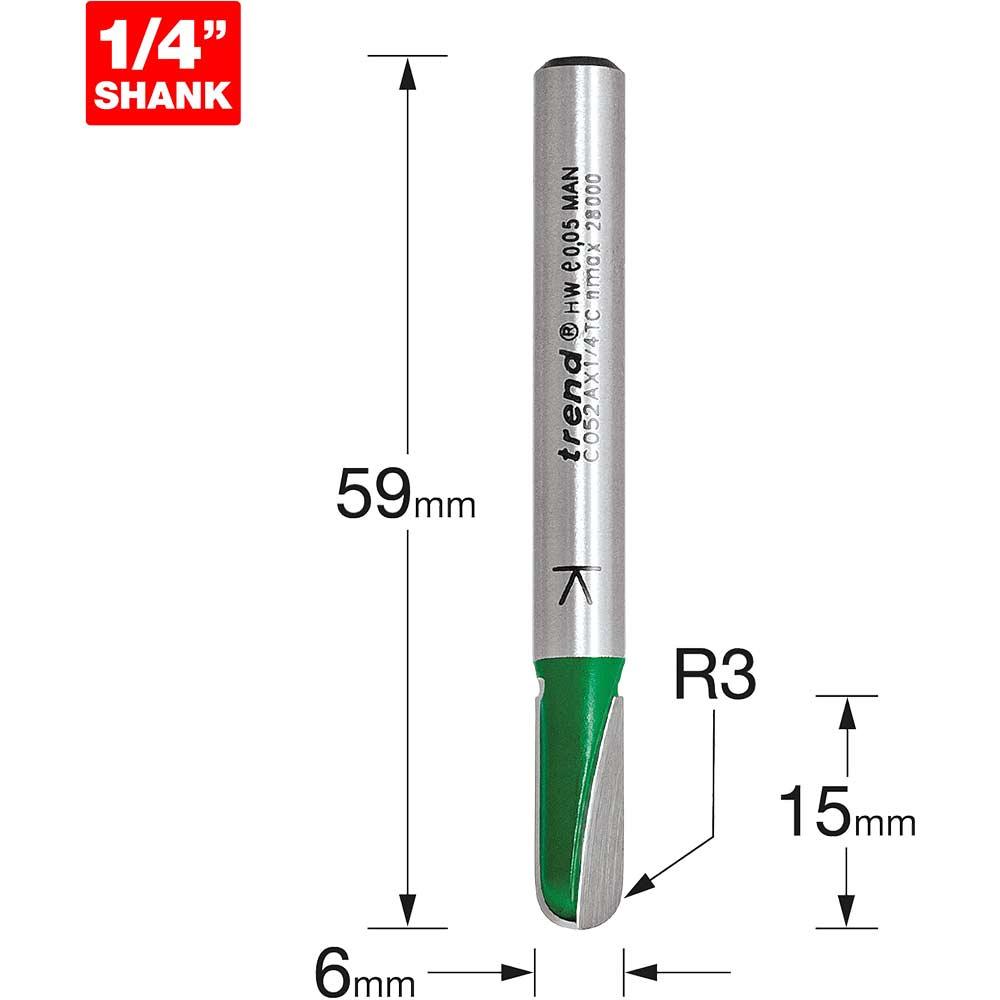 Trend CRAFTPRO Radius Router Cutter 6mm 15mm 1/4"