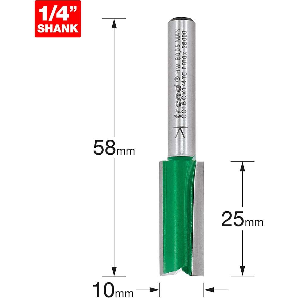 Trend CRAFTPRO Two Flute Straight Router Cutter 10mm 25mm 1/4"
