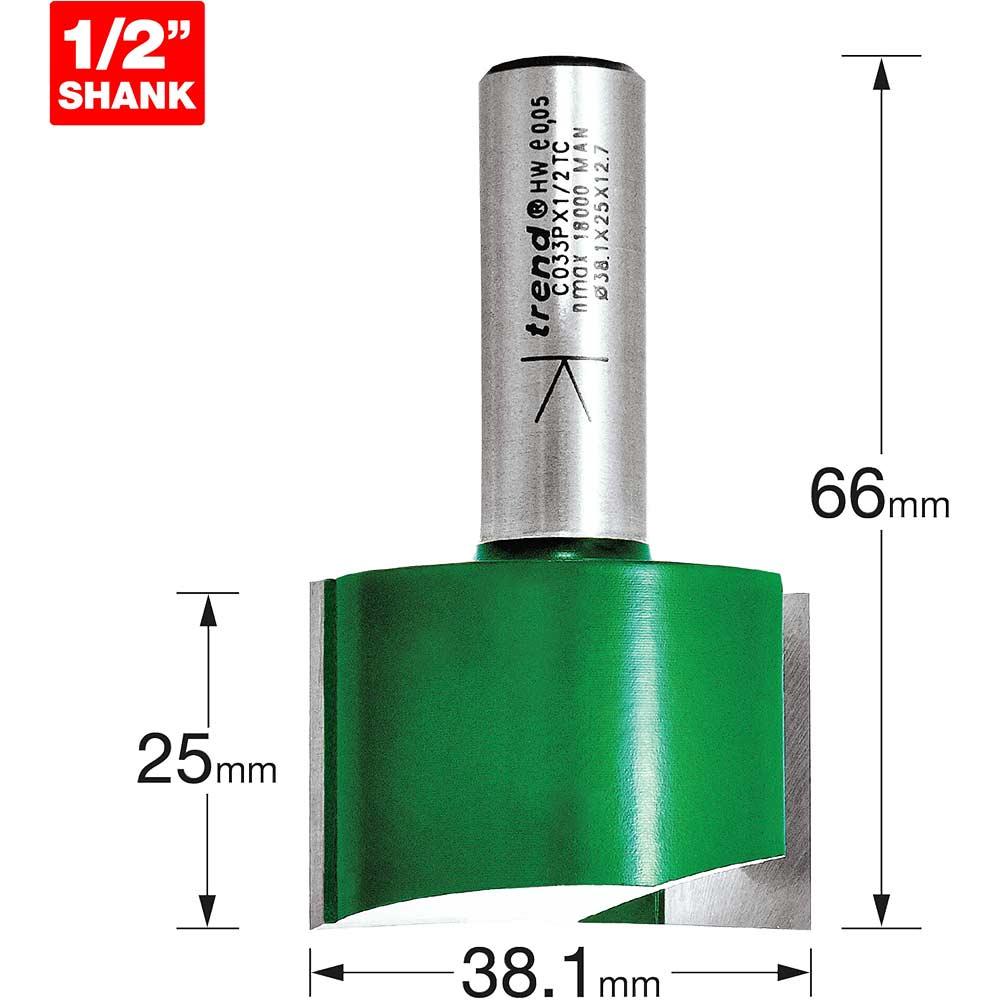 Trend CRAFTPRO Two Flute Straight Router Cutter 38.1mm 25mm 1/2"