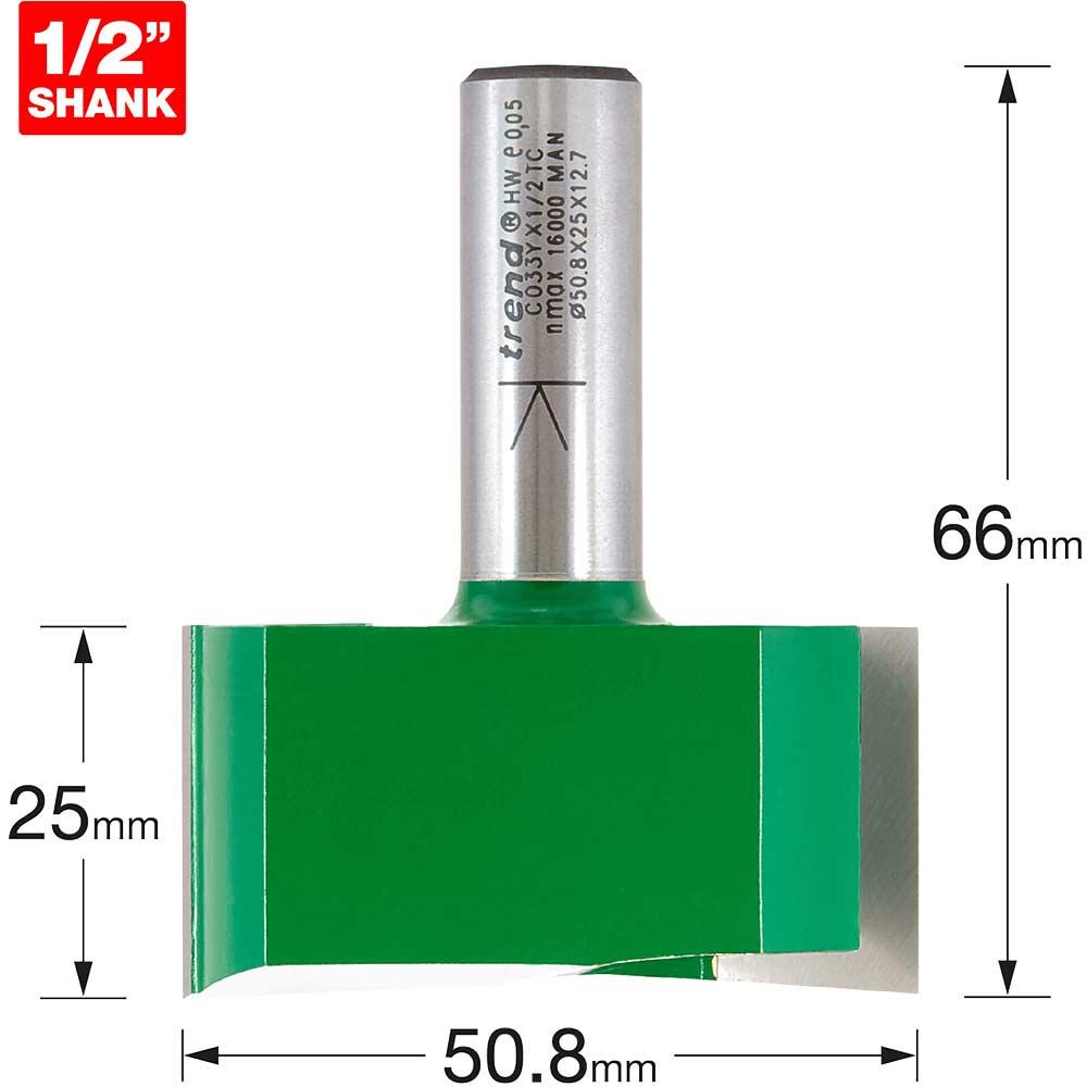 Trend CRAFTPRO Two Flute Straight Router Cutter 50.8mm 25mm 1/2"