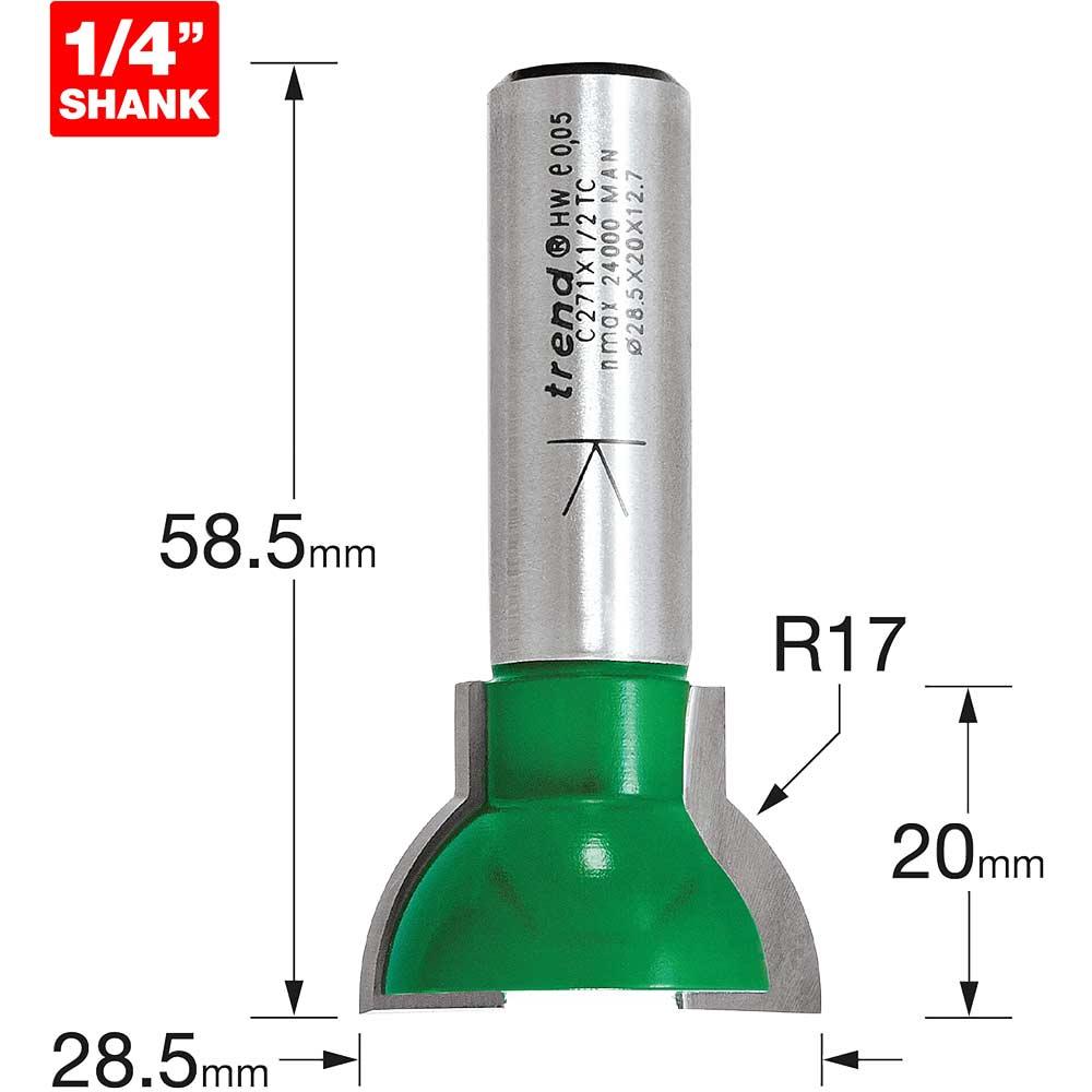 Trend CRAFTPRO Sash Bar Ovolo Router Cutter 28.5mm 20mm 1/2"