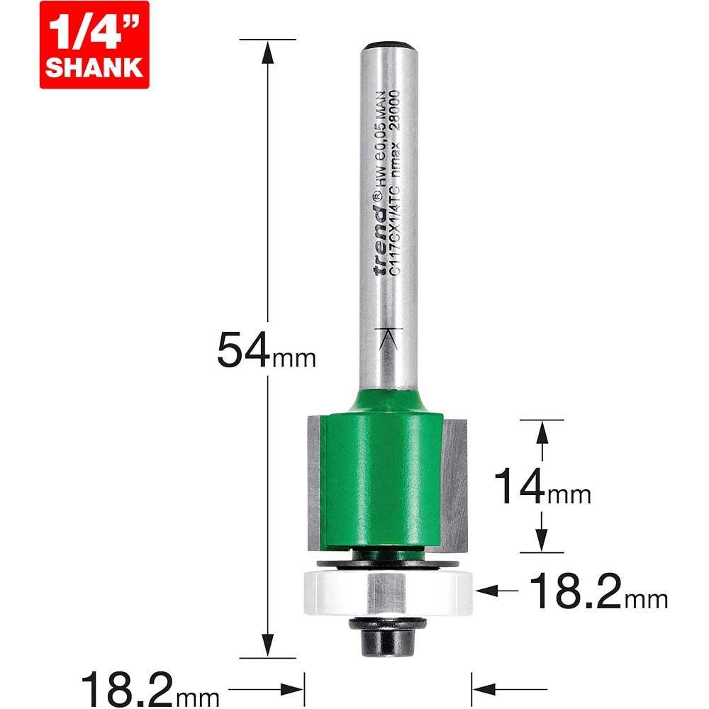 Trend CRAFTPRO Bearing Guided Trimmer Router Cutter 18.2mm 14mm 1/4"