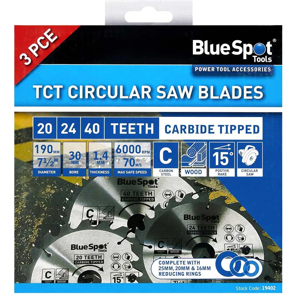 Bluespot 3 Piece Circular Saw Blade Set 190mm 190mm Assorted Teeth 30mm