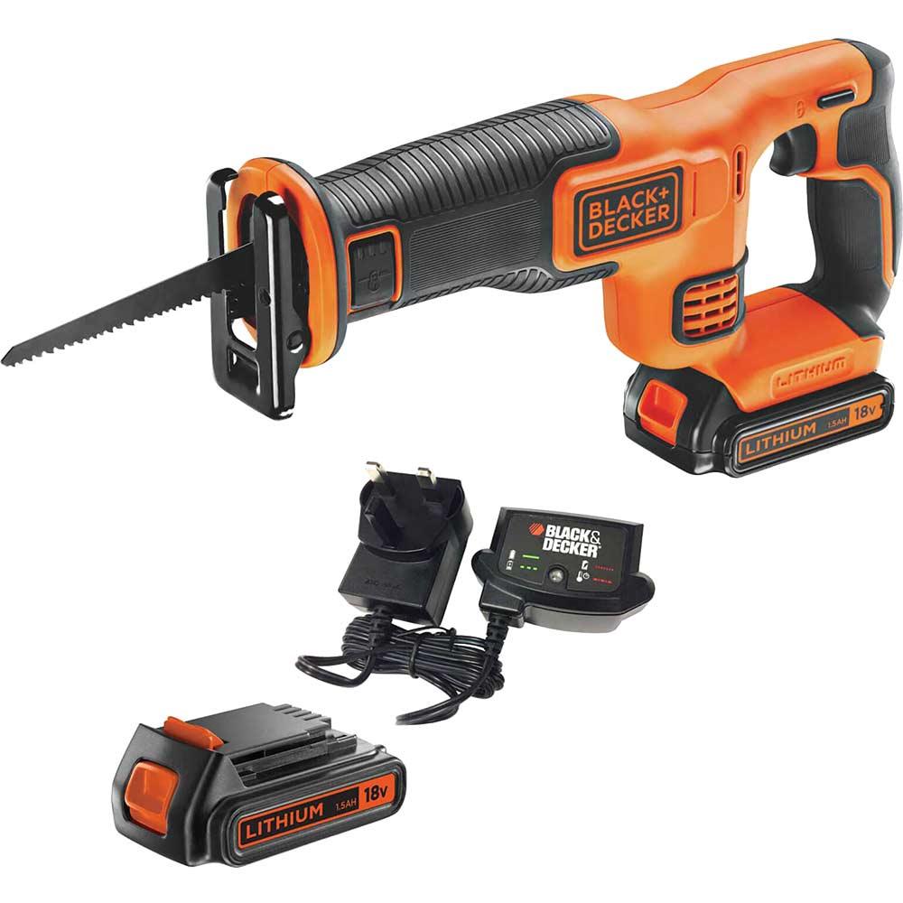 Black and Decker BDCR18 18v Cordless Reciprocating Saw 2 x 1.5ah Li-ion Battery Charger No Case