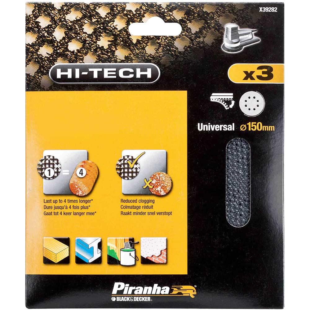 Black and Decker Piranha Hi Tech Quick Fit Mesh ROS Sanding Sheets 150mm 150mm 120g Pack of 3