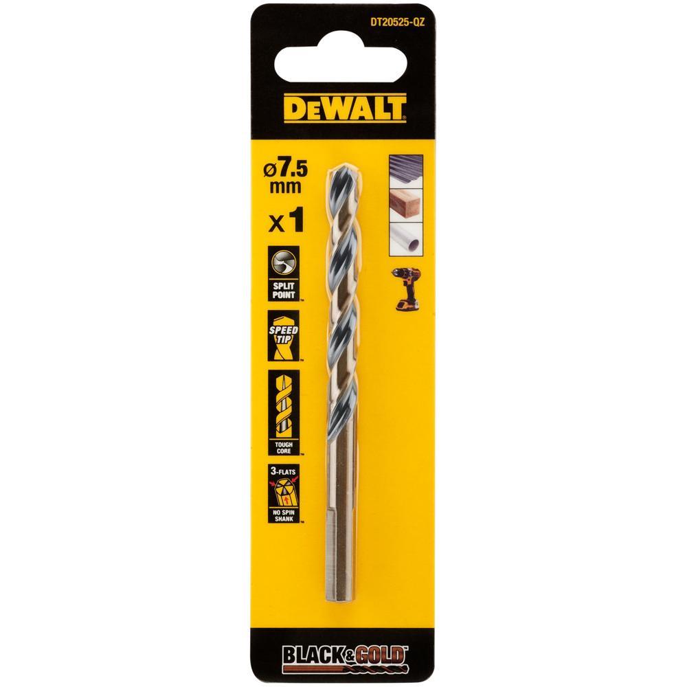 Dewalt Black and Gold HSS Drill Bit 7.5mm Pack of 1