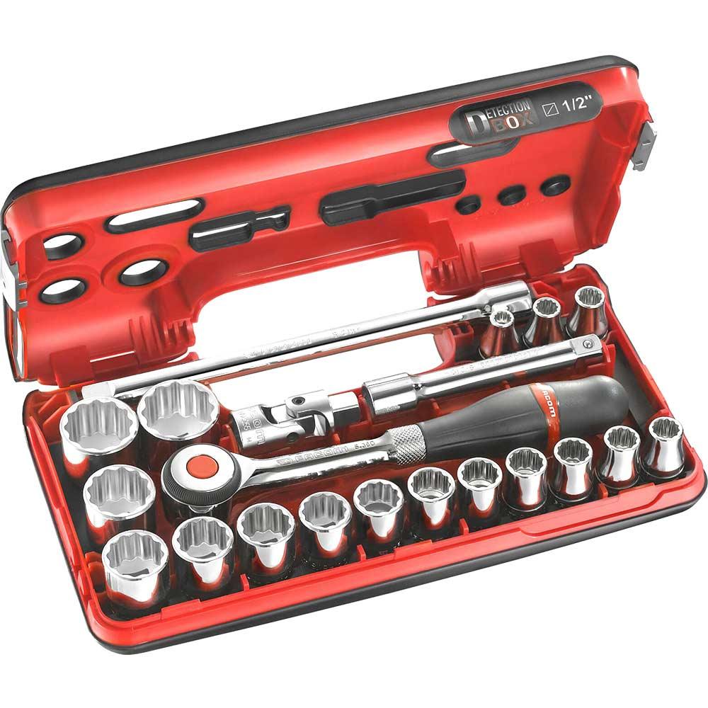 Facom 21 Piece 1/2" Drive Bi Hex Socket Set Metric in Detection Box 1/2"