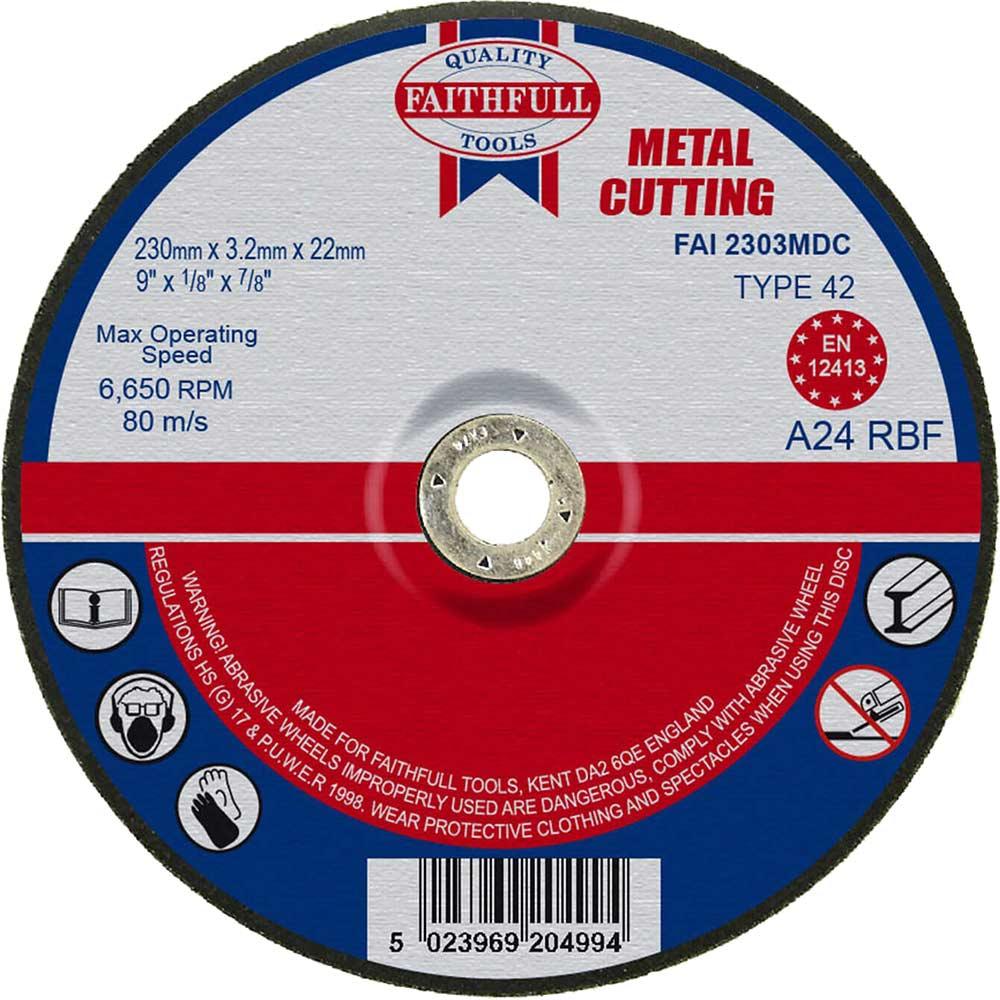 Faithfull Depressed Centre Metal Cut Off Disc 230mm 3.2mm 22mm