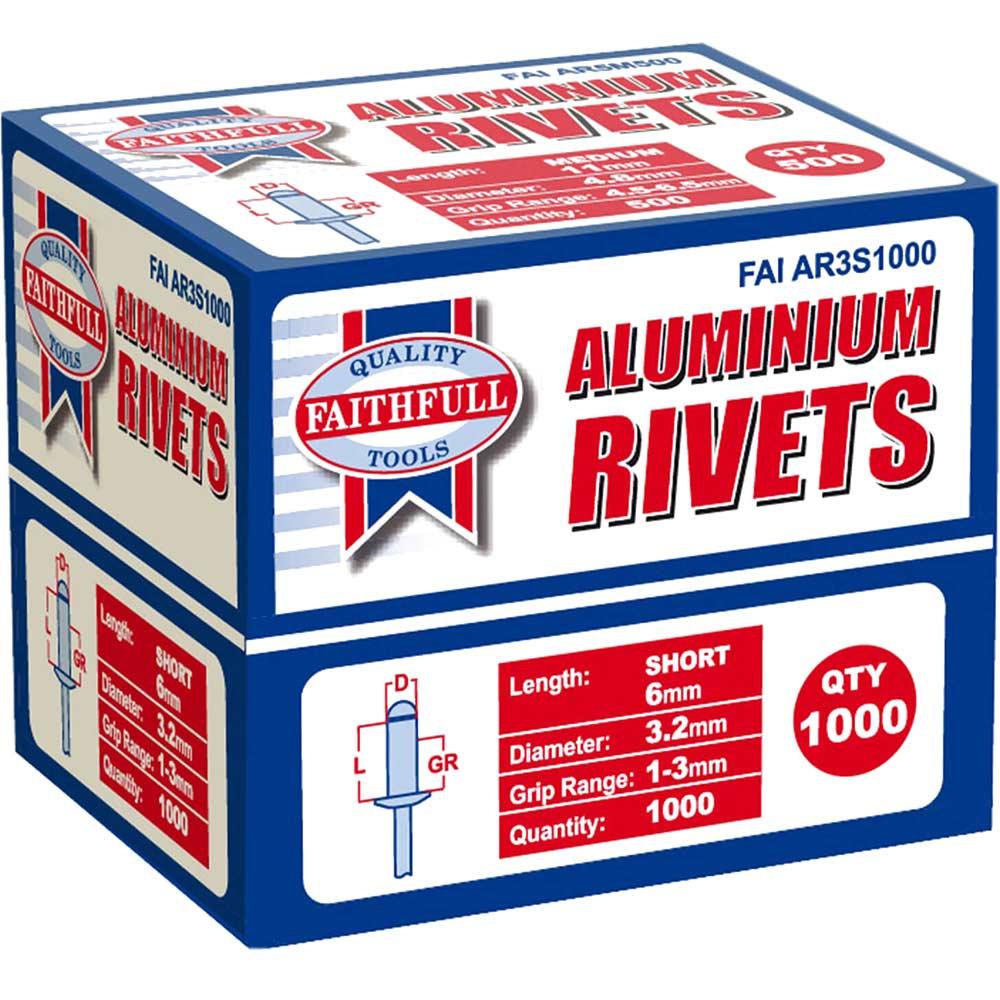Faithfull Aluminium Pop Rivets 3mm 6mm Pack of 1000