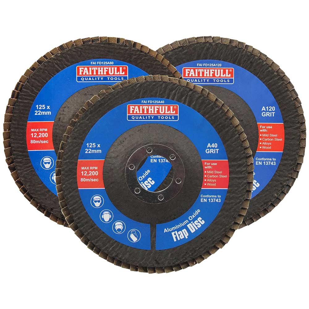 Faithfull Aluminium Oxide Abrasive Flap Disc 125mm Assorted Pack of 3
