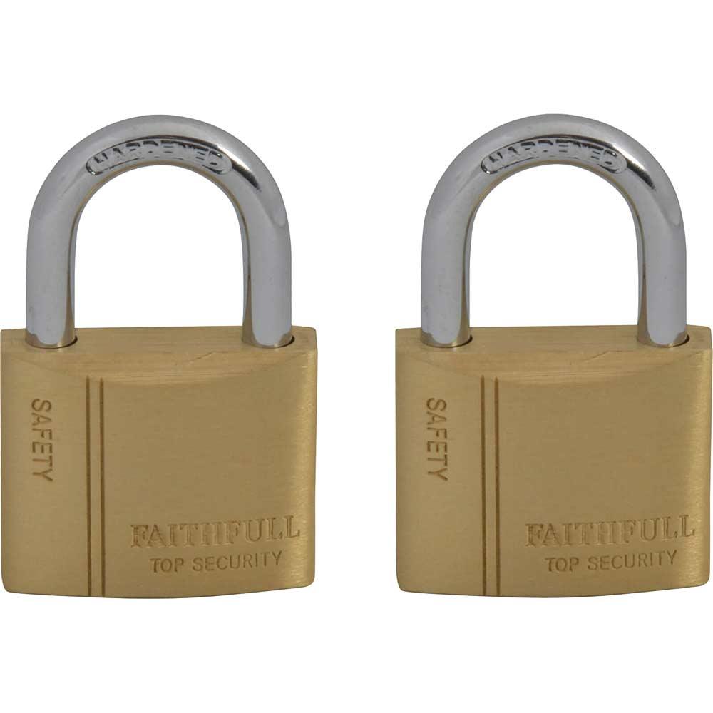 Faithfull 2 Piece Keyed Alike Brass Padlock Set 40mm Standard