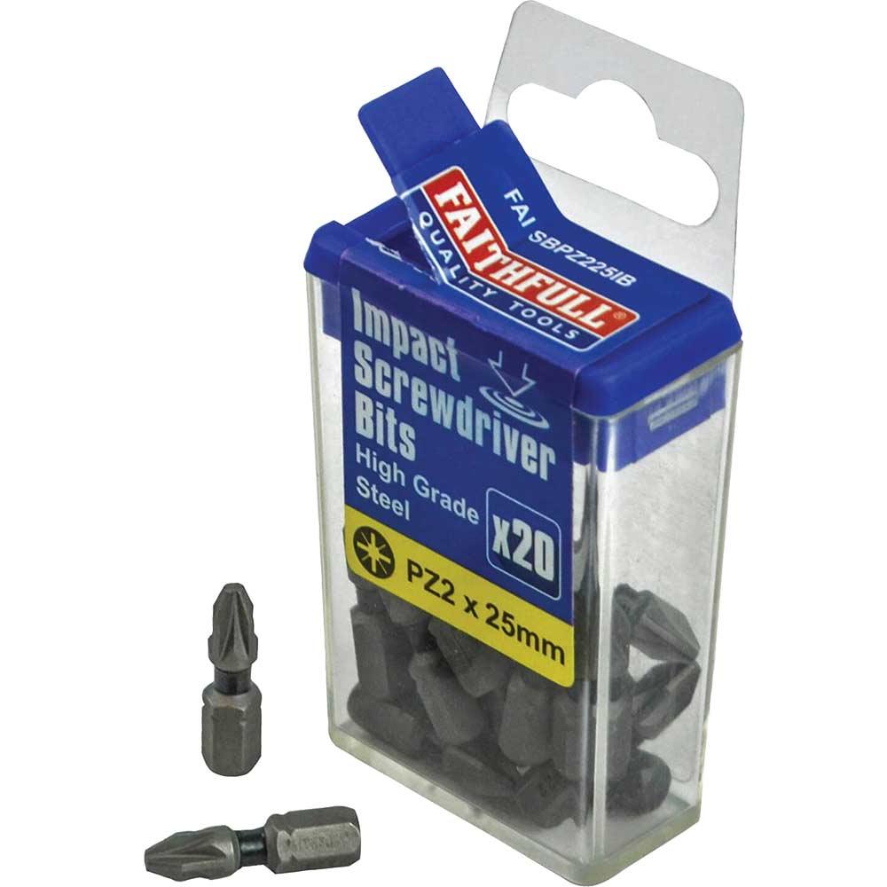 Faithfull Pozidriv Impact Screwdriver Bits PZ2 25mm Pack of 20