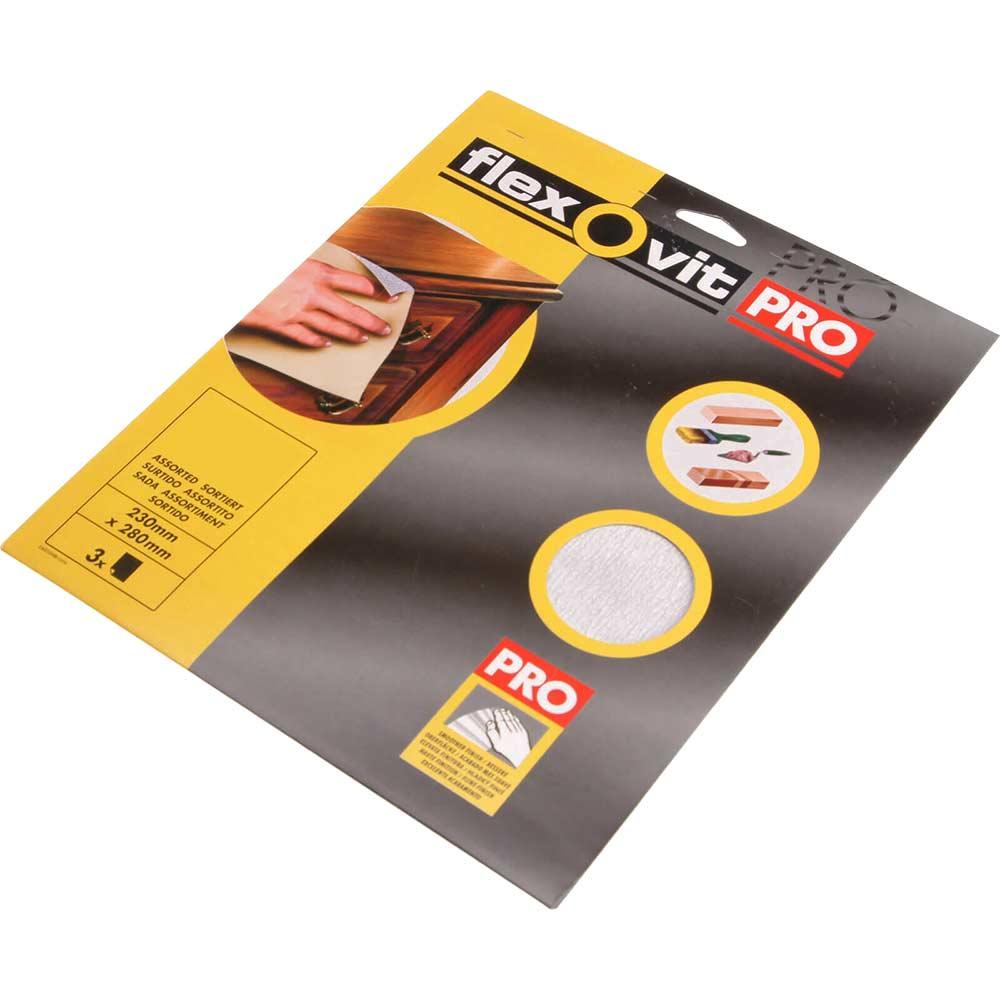 Flexovit Silicon Carbide Finishing Sandpaper Medium Pack of 3