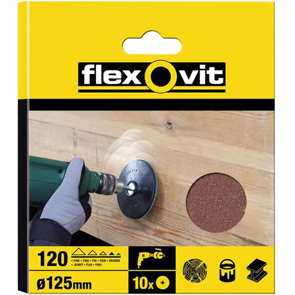 Flexovit Drill Mount Sanding Discs 125mm 120g Pack of 10