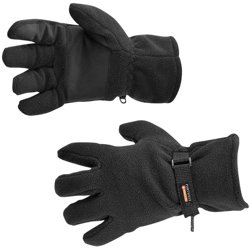 Portwest Insulatex Lined Fleece Gripper Gloves Black One Size
