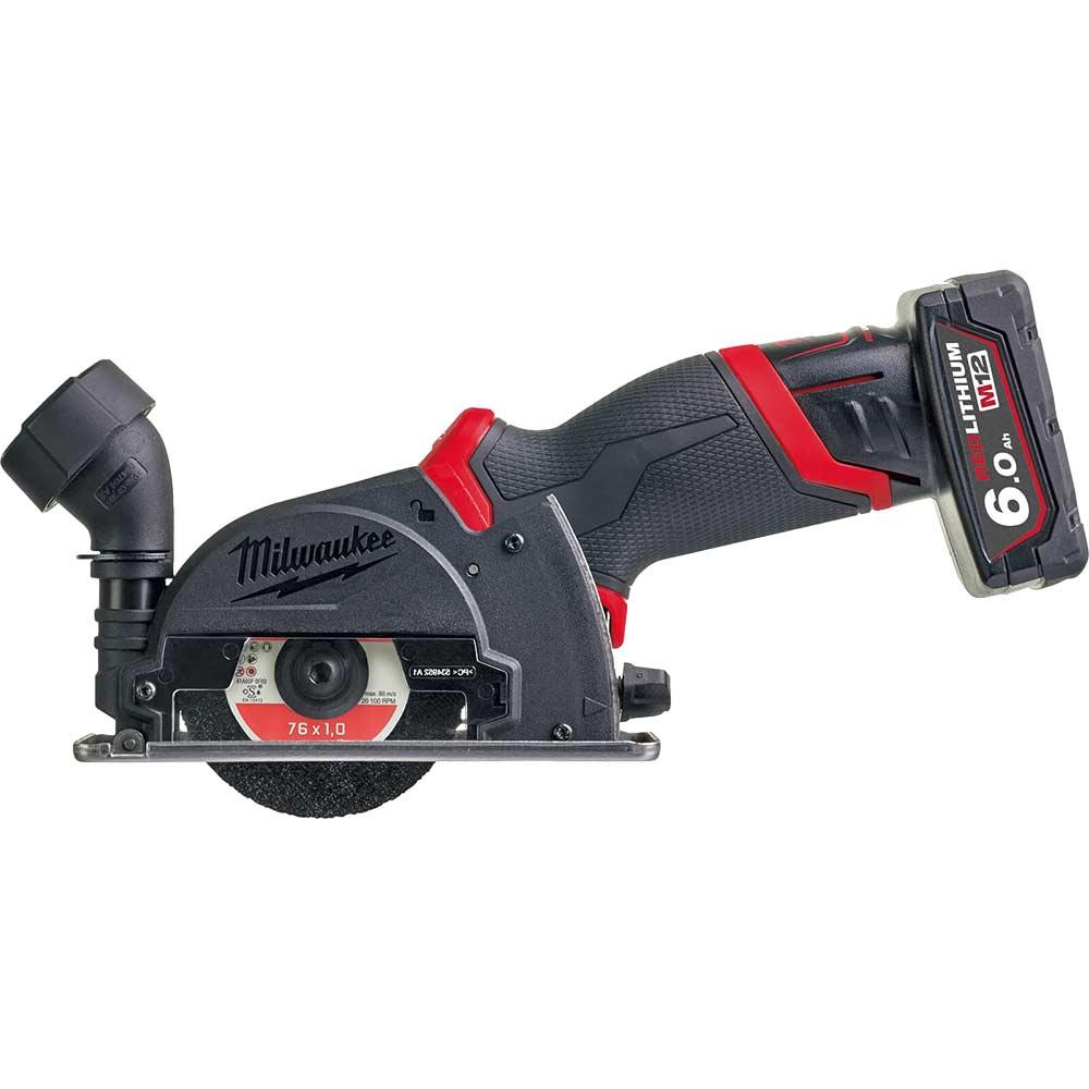 Milwaukee M12 FCOT Fuel 12v Cordless Brushless Circular Saw 76mm 1 x 2ah & 1 x 6ah Li-ion Battery Charger Case