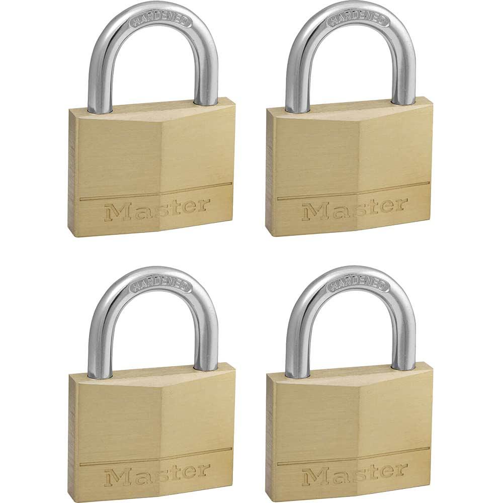 Masterlock Solid Brass Padlock Pack of 4 Keyed Alike 50mm Standard