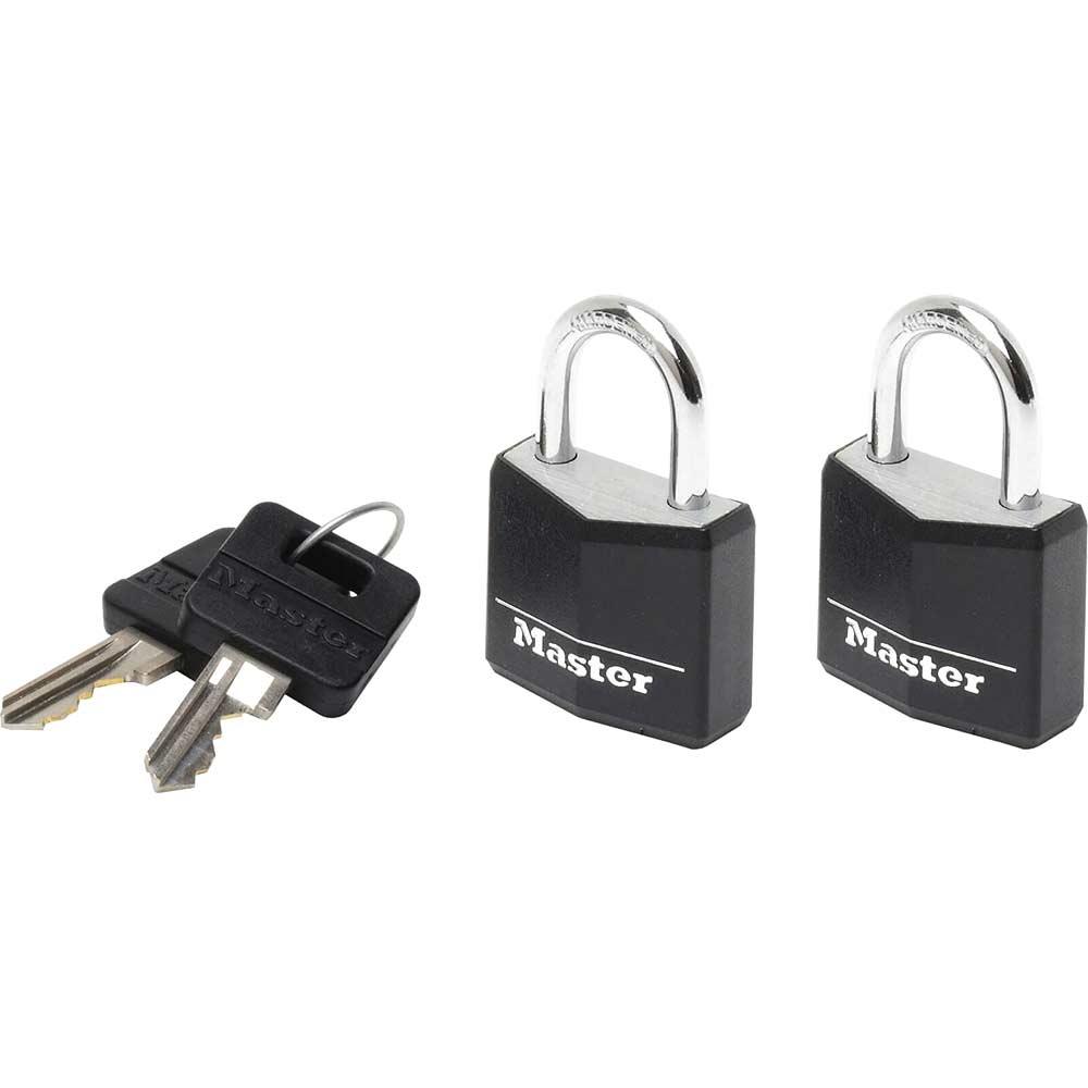 Masterlock Aluminium Vinyl Padlock Pack of 2 Keyed Alike 20mm Black Standard