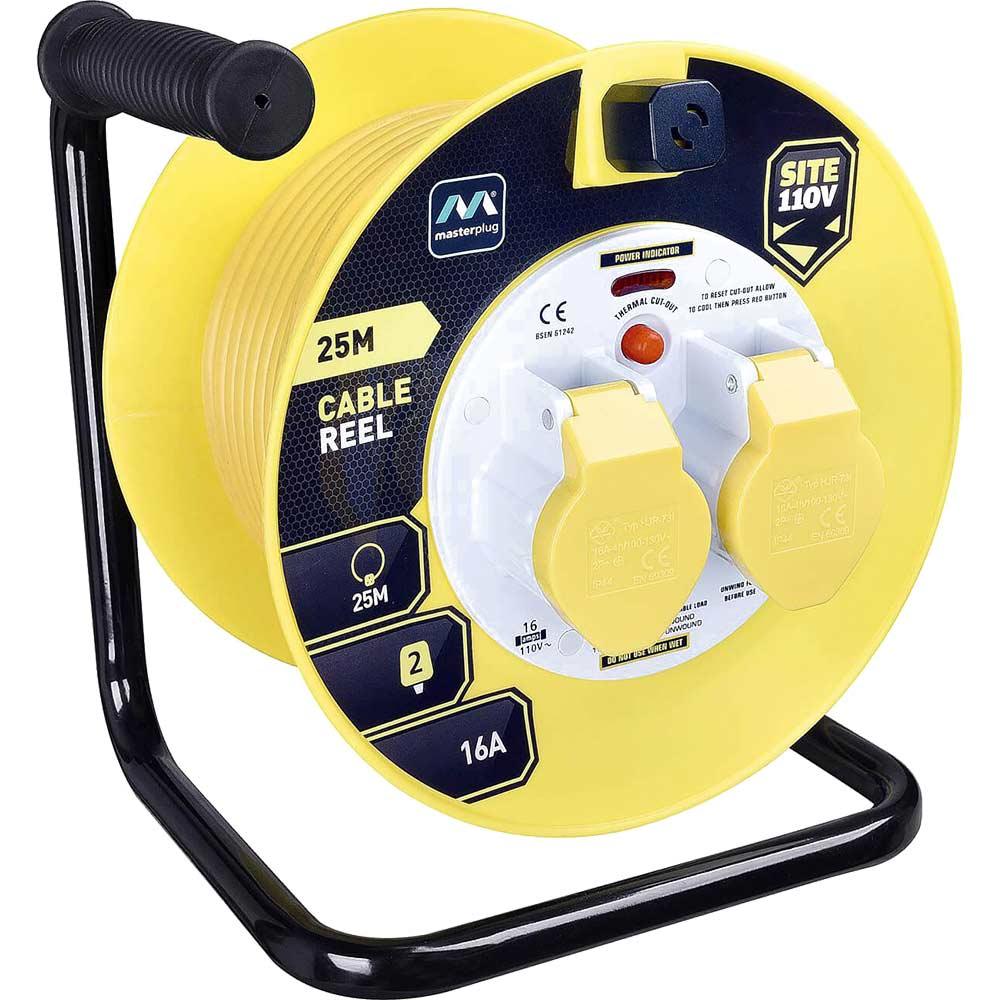 Masterplug 2 Socket Thermal Cut Out Cable Extension Reel 110v