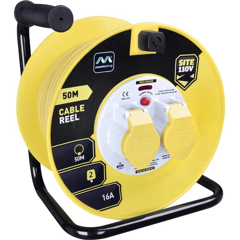 Masterplug 2 Socket Thermal Cut Out Cable Extension Reel 110v