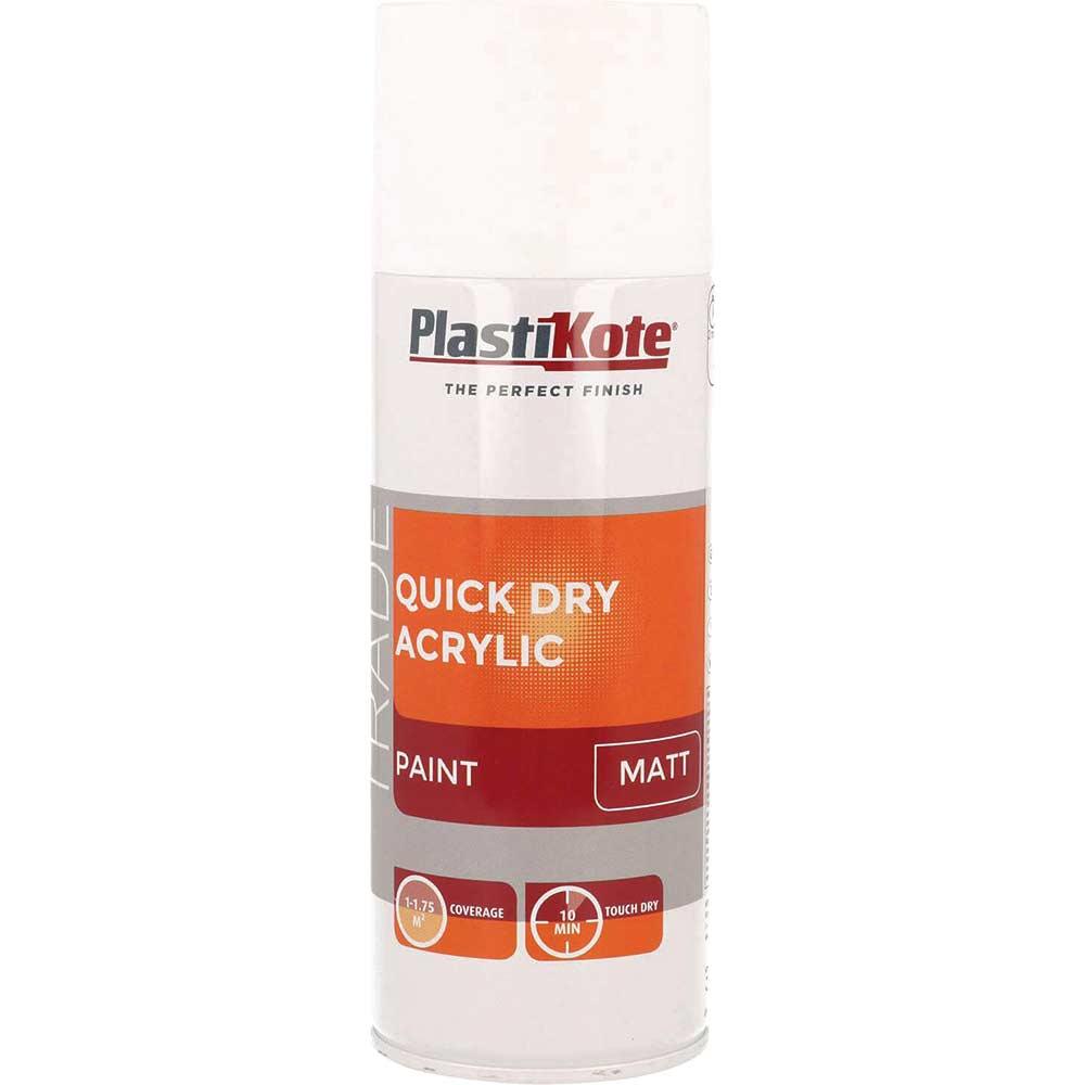 Plastikote Trade Quick Dry Acrylic Spray Paint Matt White 400ml