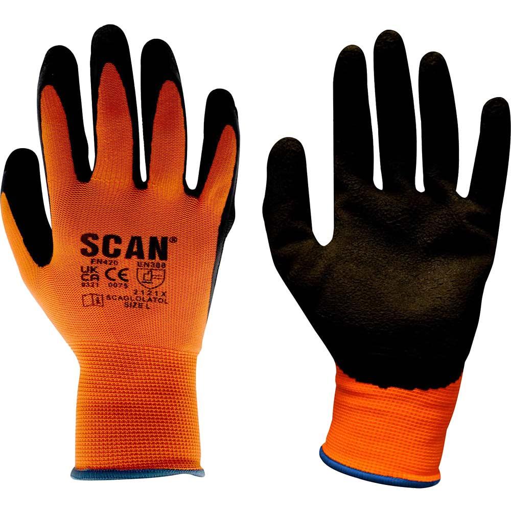 Scan Mens Foam Latex Coated Gloves Orange M