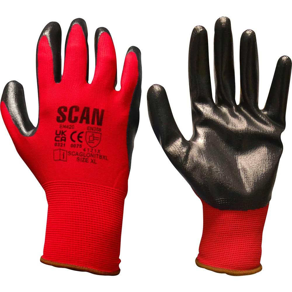 Scan Palm Dipped Nitrile Gloves Black / Red L