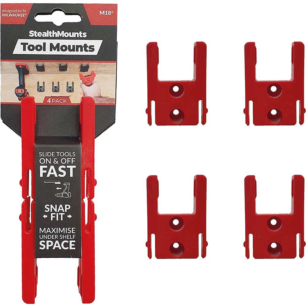 Stealth Mounts 4 Pack Tool Mounts for Milwaukee 18v M18 Tools