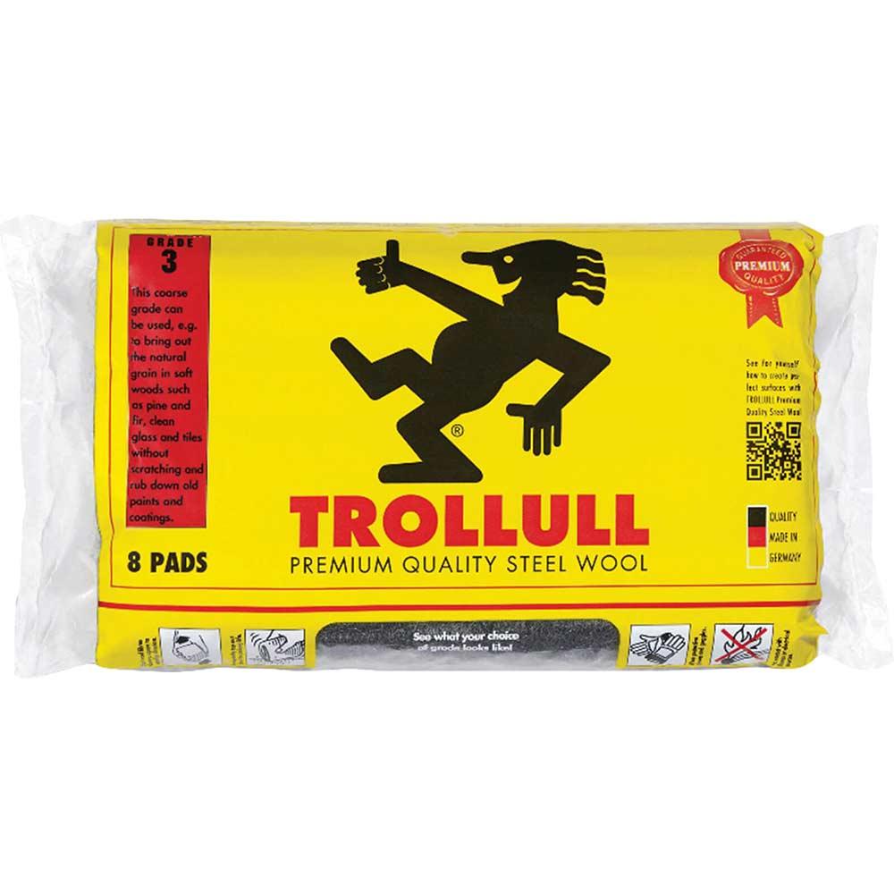 Trollull Extra Large Steel Wire Wool Pads Pack of 8 3 Coarse 200g