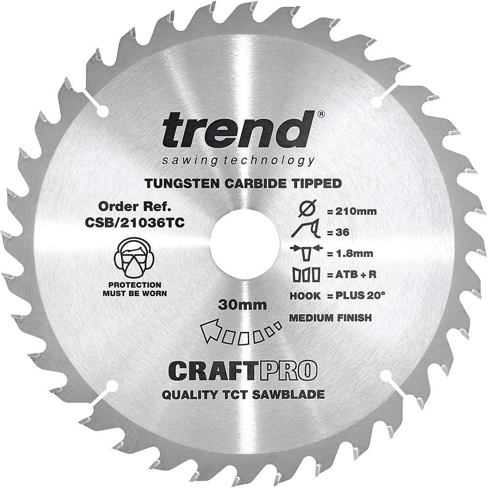 Trend CRAFTPRO Wood Cutting Saw Blade for DeWalt DCS7485 210mm 36T 30mm