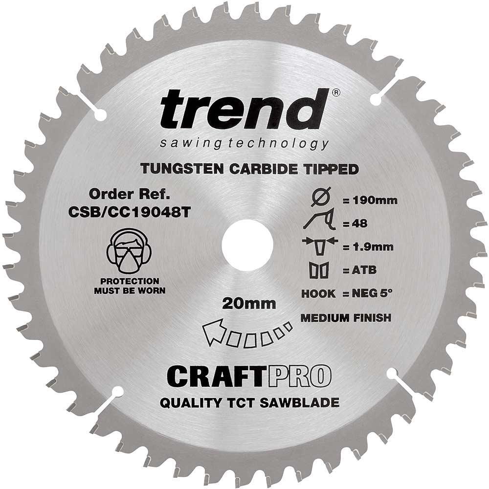 Trend Craft Anti Kickback Thin Kerf Circular Saw Blade 190mm 48T 20mm