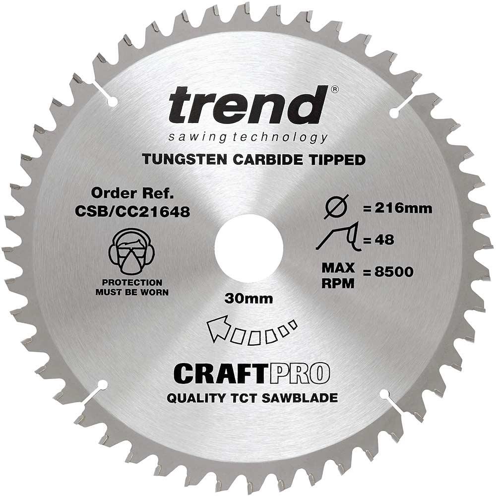 Trend CRAFTPRO Wood Cutting Mitre Saw Blade 216mm 48T 30mm
