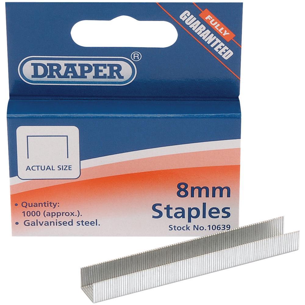 Draper Steel Staples for 10637 Hand Tacker 8mm Pack of 1000