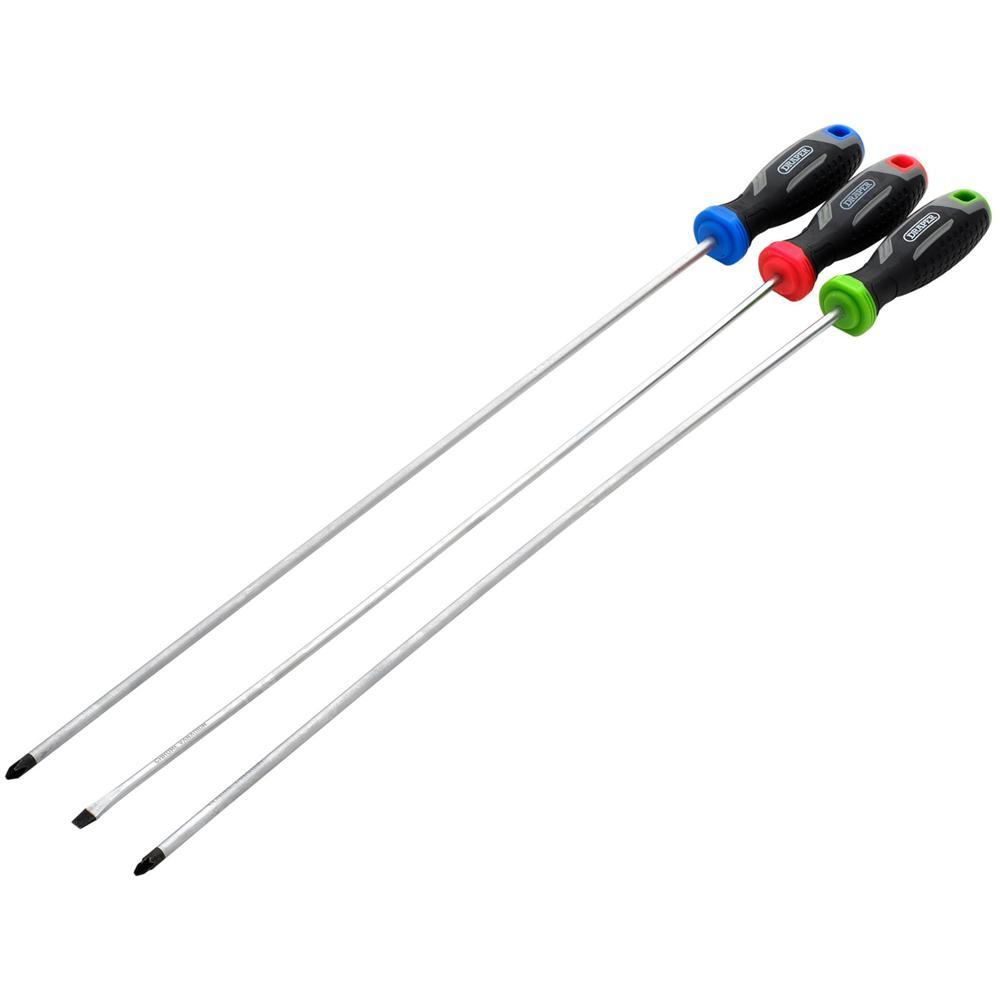 Draper 3 Piece Soft Grip Long Reach Screwdriver Set