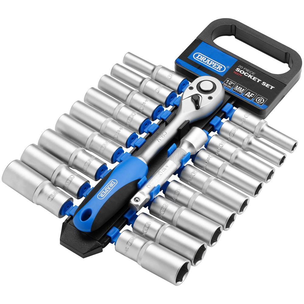 Draper 20 Piece 1/2" Drive Deep Hex Socket Set Metric and Imperial 1/2"